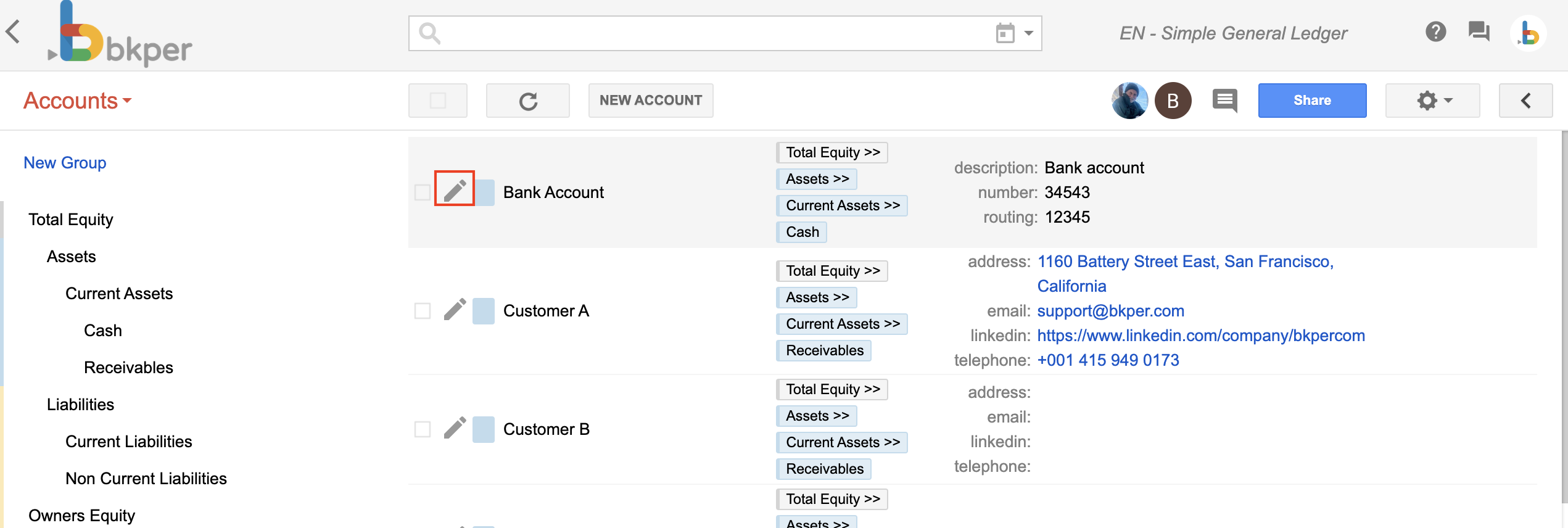 Editing an Account from the Accounts page