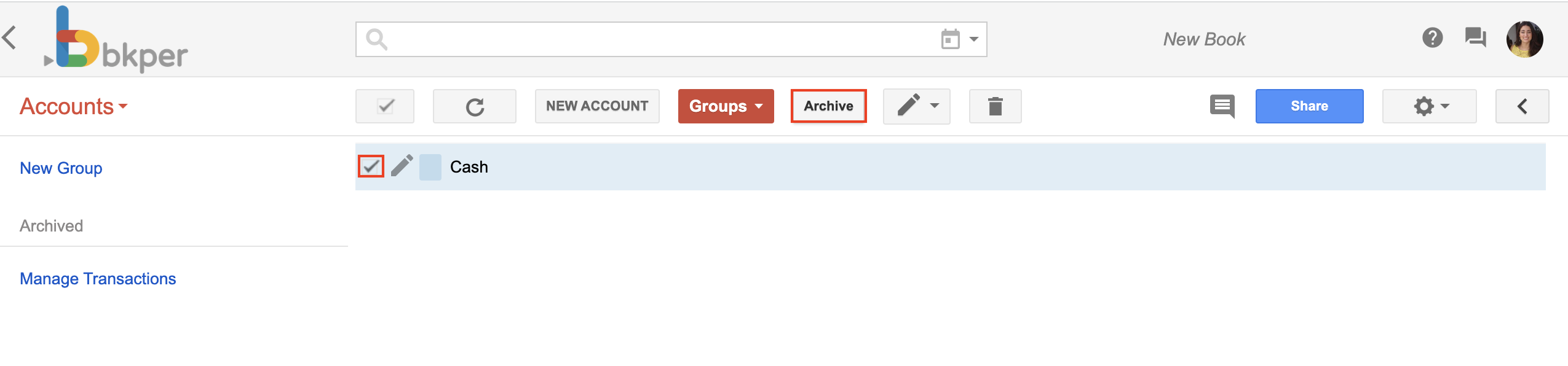 Archiving an Account from the Accounts page