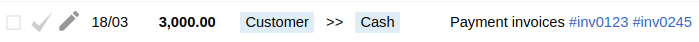 Bkper transaction showing a customer payment that clears the receivable balance