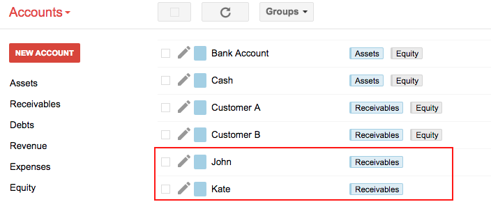 Creating a receivable account for a customer in Bkper