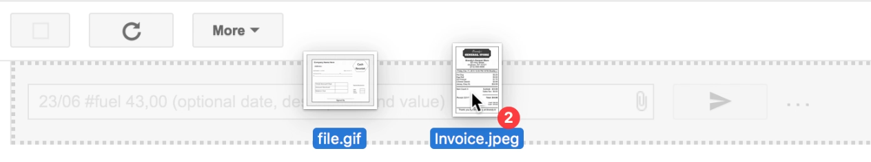 Dragging a file onto the gray form section to create a transaction with an attachment