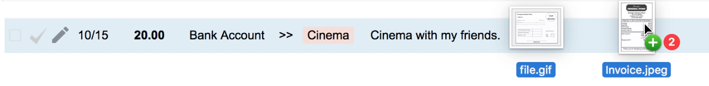 Dropping a file onto an existing transaction to add it as an attachment