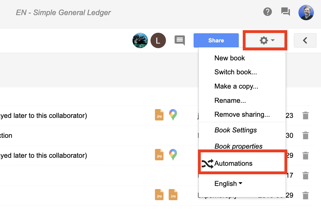 Accessing the Automations Portal from the book settings menu