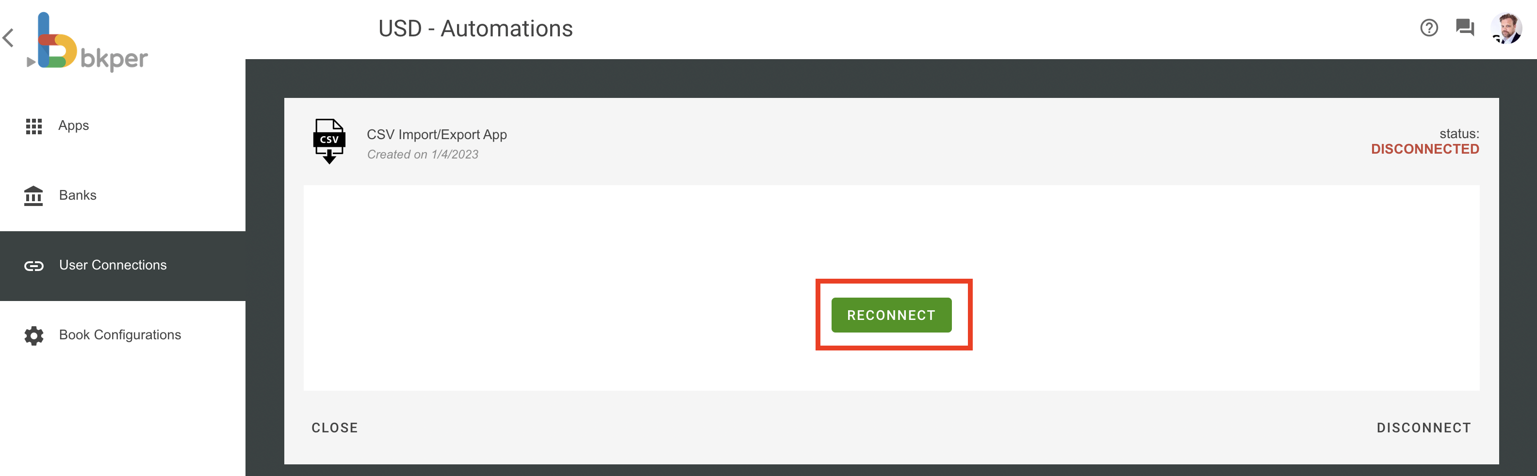 Reconnecting a previously disconnected automation