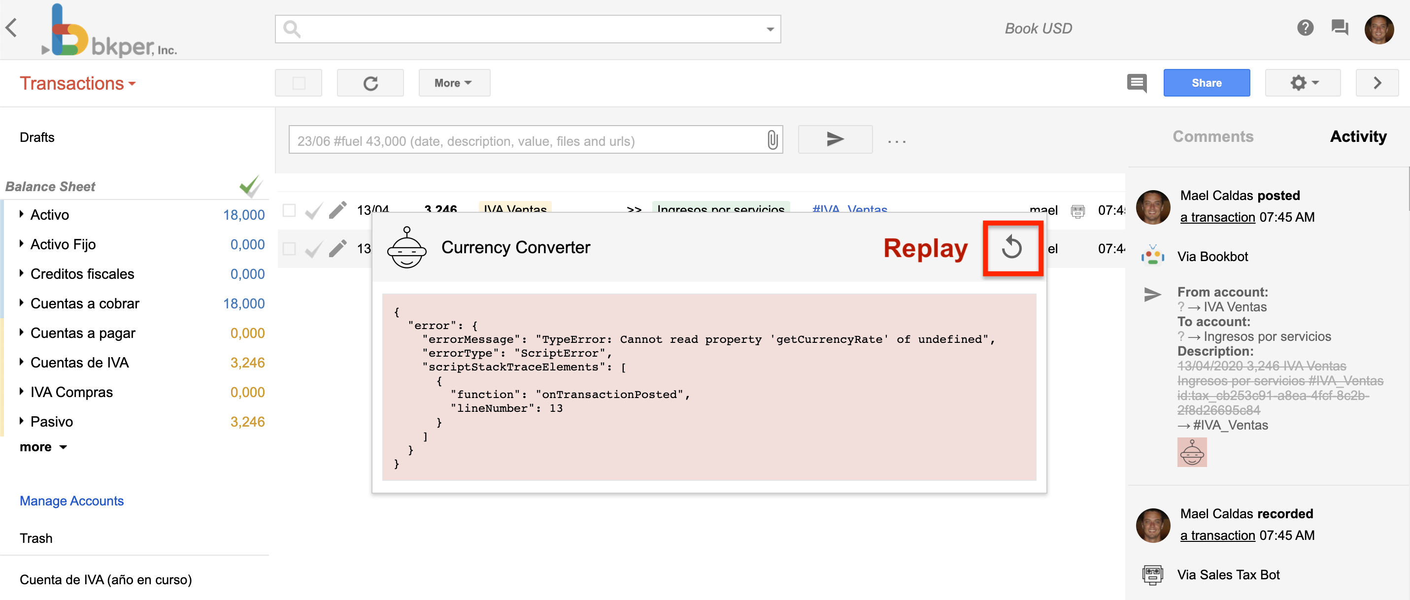 Bot agents identified in the transactions list