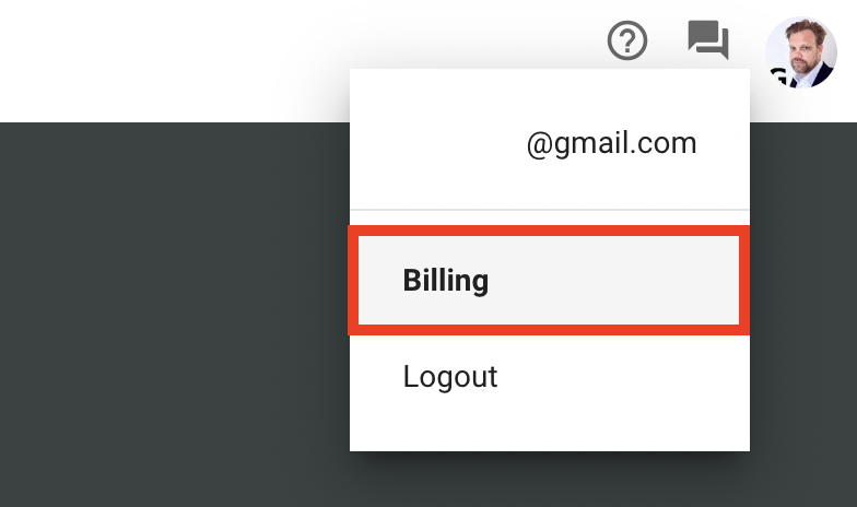 Bkper avatar menu showing the Billing option