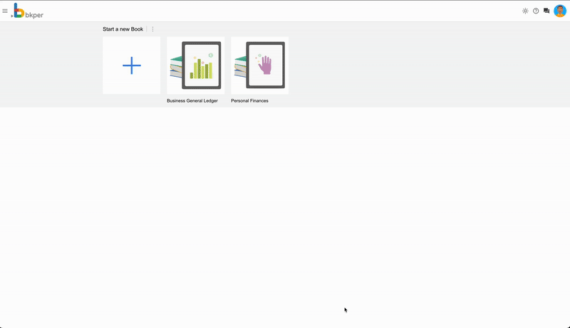 Animated walkthrough of creating a new empty Book in Bkper