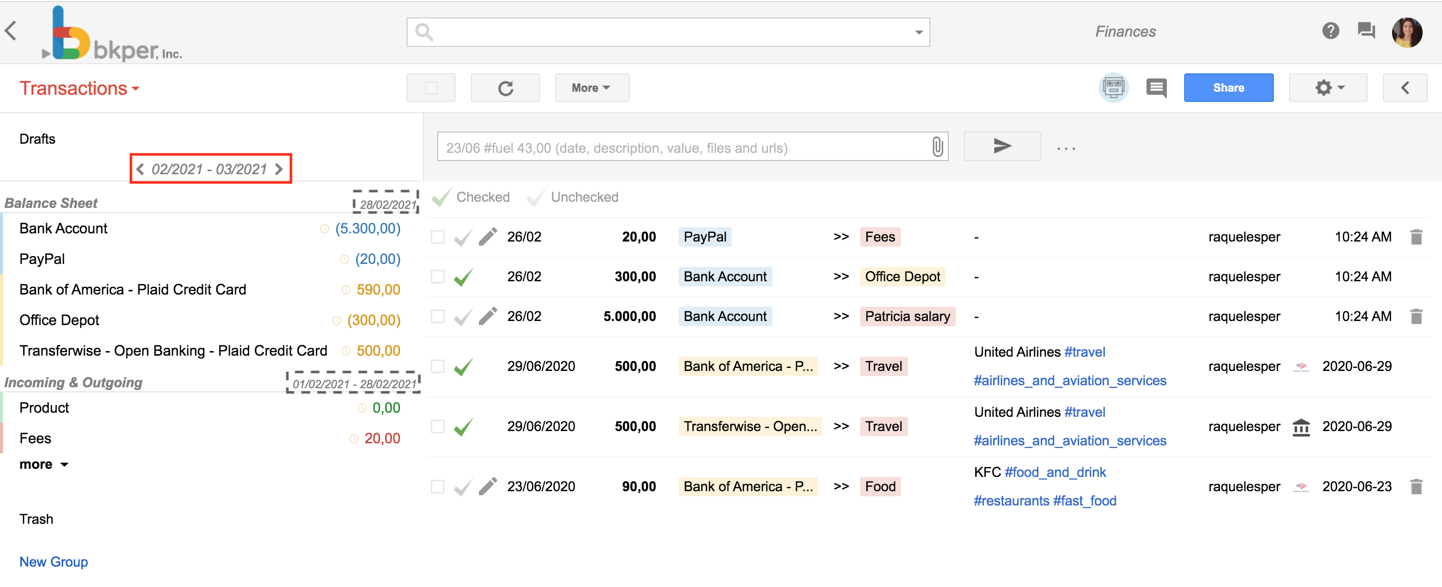The Date Range Slider at the top of the Balance Sheet