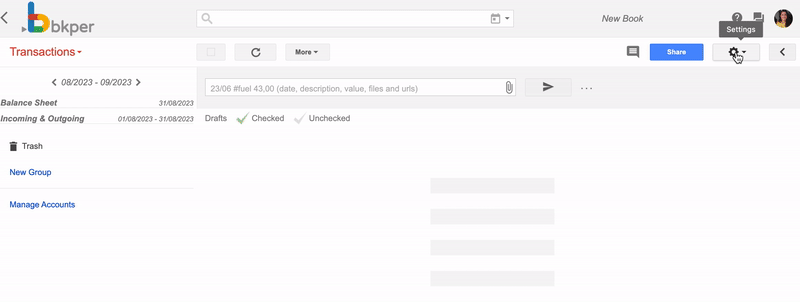 Animated walkthrough of deleting a Book in Bkper
