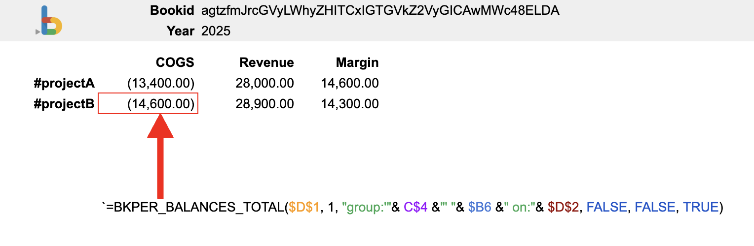 Balance totals filtered by hashtag showing costs per project