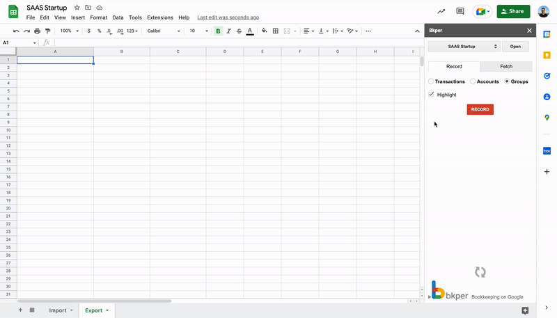 Animated walkthrough of exporting Groups to Google Sheets