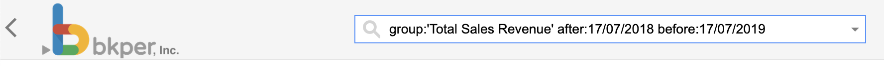 Bkper dashboard search bar where you can test your query