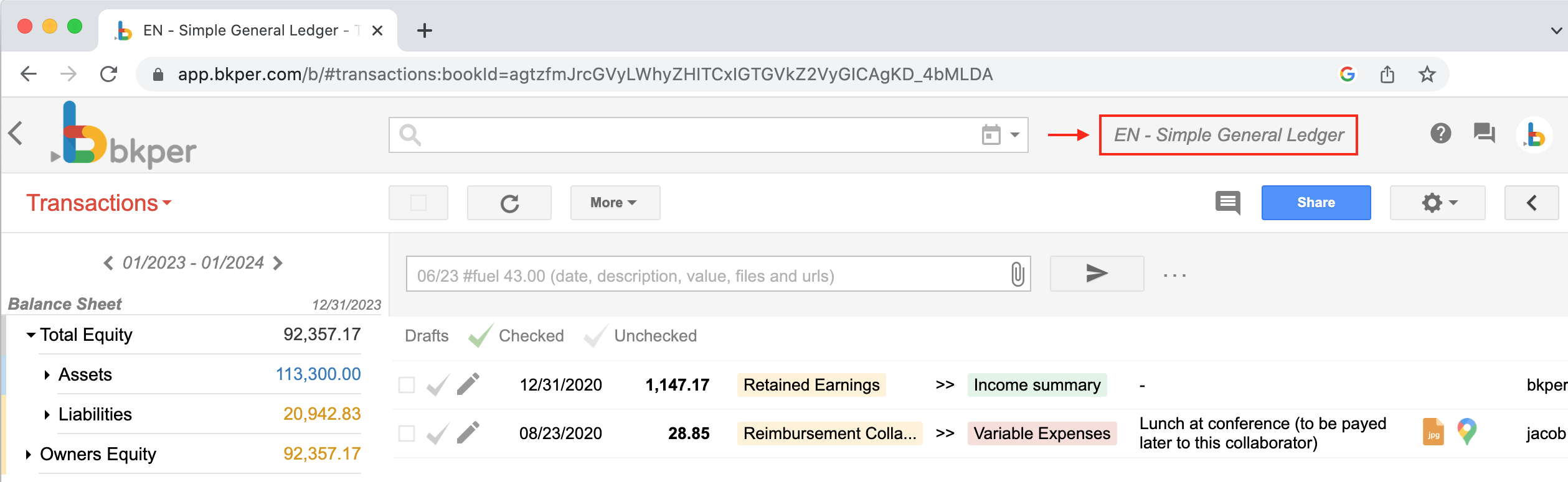 Renaming a Book by clicking the book name in Bkper
