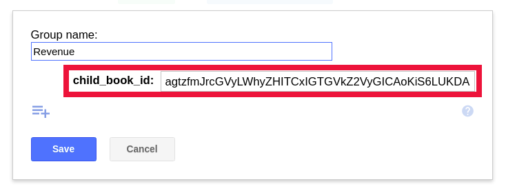 The child_book_id property configured on a parent group