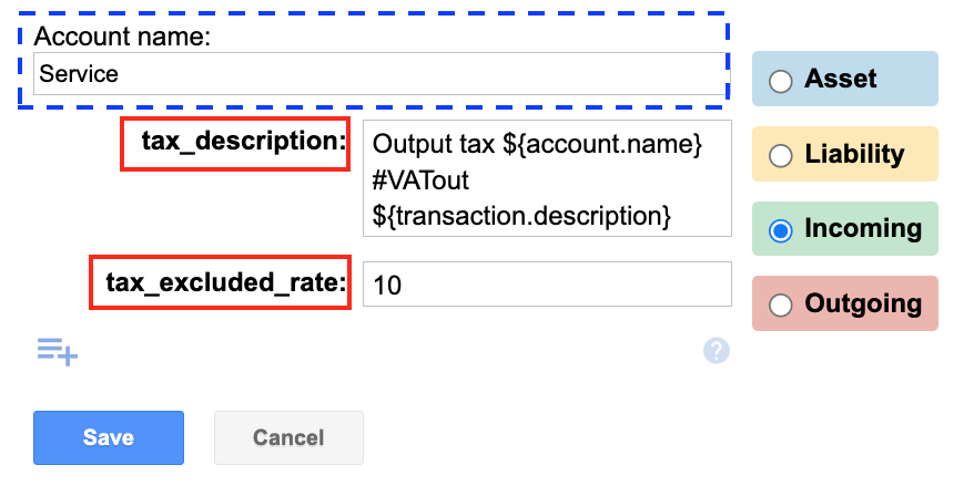 Incoming account with tax properties configured