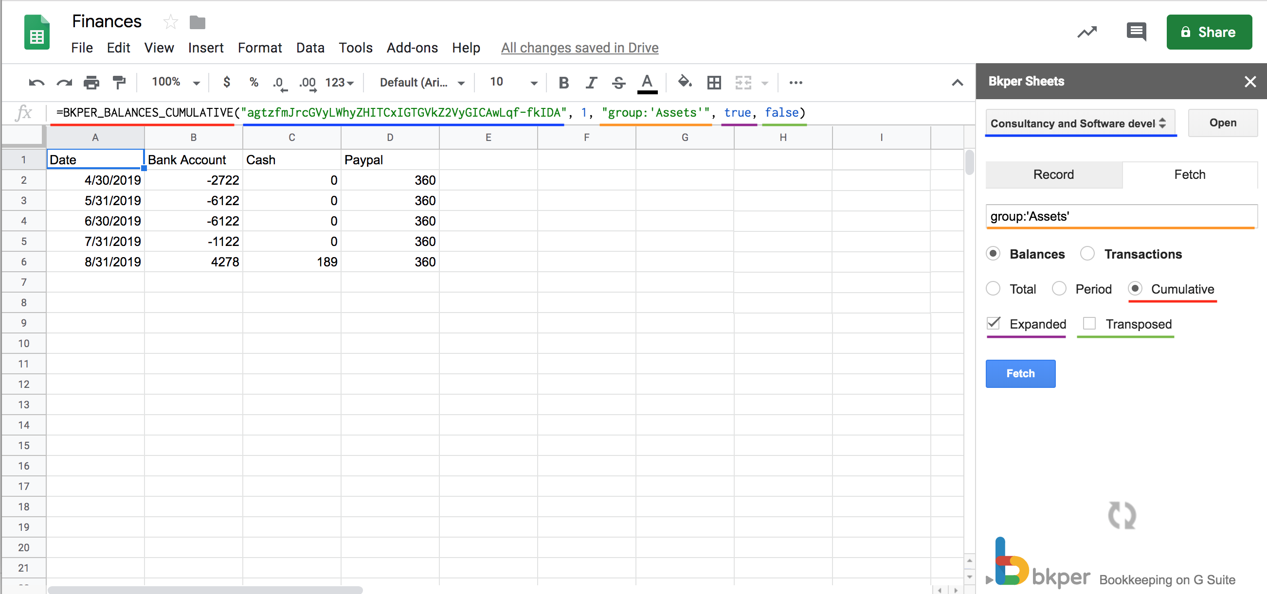 Bkper Functions sidebar